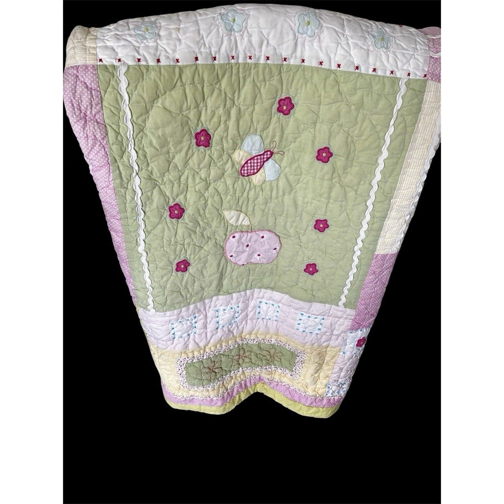 Vtg Y2K PB Kids Pastel Patchwork Quilt Bird Butterfly garden Gingham Embroidered